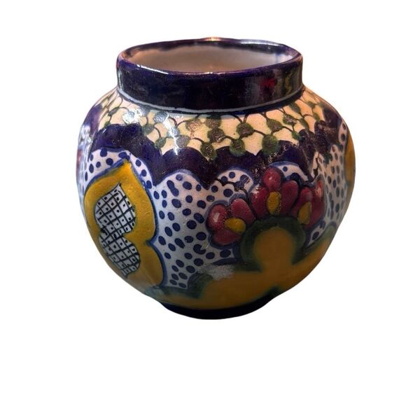 Talavera La Corona Hand Painted Brilliant Colors Planter Mexico Pottery Pot - Picture 7 of 8